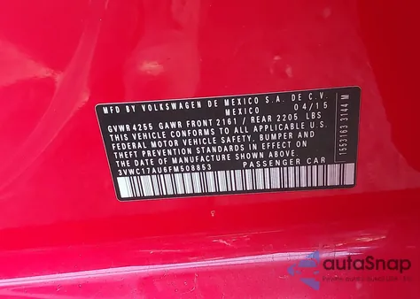 2015 Volkswagen Golf Sportwagen Tsi S 4-Door из США, поврежденный, VIN 3VWC17AU6FM508853